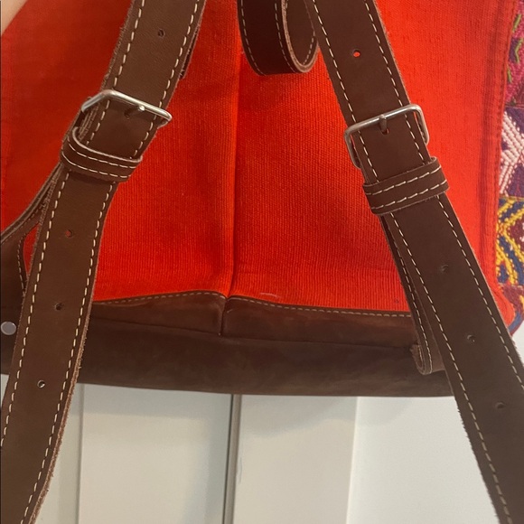 Huipil and leather bohemian colorful embroidered extra large backpack - Picture 7 of 11